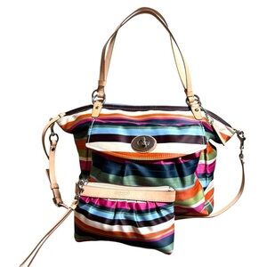 Rare Coach Legacy Stripe Leah Large Tote Purse & Matching Wristlet